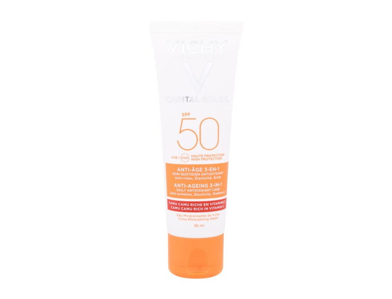 Soin solaire visage Vichy Capital Soleil Anti-Ageing 3-in-1 SPF50 50 ml boîte endommagée